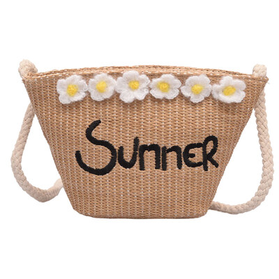 

Women Summer Letter Embroidery Faux Flower Straw Weave Crossbody Shoulder Bag