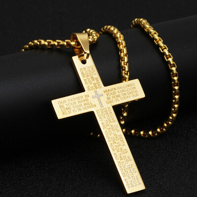 

New Stainless Steel Vintage Black Gold Silver Cross Pendant Prayer Bible Necklace 22 Inch For Men Women