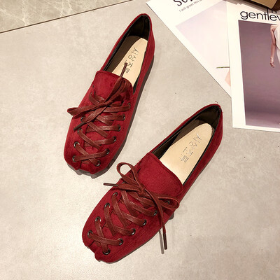

Chic Bean Shoes Female Spring Qingxin Korean Version Baitao Cross-strapping Square Head Flat sole Single Shoe Tide
