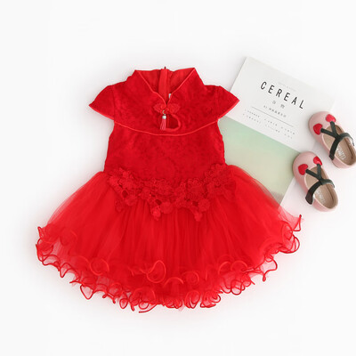 

Toddler Kid Baby Girl Floral Embroidery Lace Patchwork Cheongsam Princess Dress