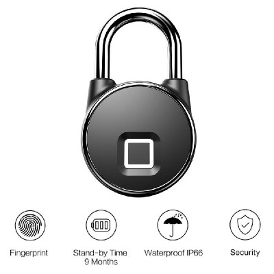 

Anytek P22 Fingerprint Padlock Thumbprint Bluetooth 41 IOS Andriod App connect IP66 Waterproof 40 Sets Fingerprints with USB Rec
