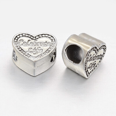 

Unfading Alloy European Beads Large Hole Heart Beads with Words Celebrate Life Silver 105x12x75mm Hole 5mm