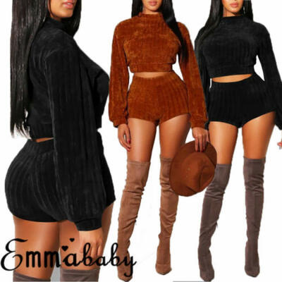 

Womens Velvet Playsuit Party Jumpsuit Romper Short Trousers Hot Pants Clubwear