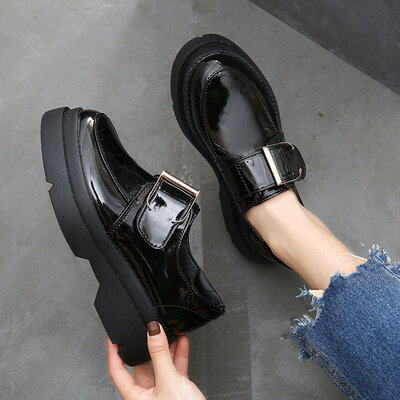 

English Wind Retro Thick sole Single Shoe High heel Spring Muffin Soft Girl Leather Shoe Student Shoe