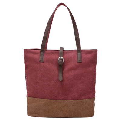 

Casual Color Block Womens Large Capacity Canvas Shoulder Bag Tote Handbag