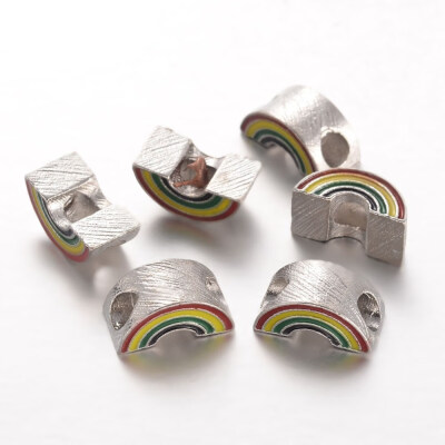 

Alloy Enamel European Beads Rainbow Platinum 17x75x8mm Hole 5mm