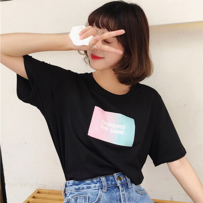 

T-shirts Women Vintage Letter Printed Casual White Cotton All Match Basic Short Sleeve Female Loose Tops