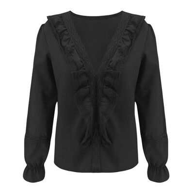 

Women Patchwork Lace Floral T Shirt V-neck Long Sleeve Casual Tops Ladies Autumn Shirts Tops