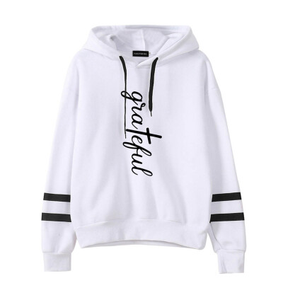 

Women Casual Stripe Long Sleeve Hoodie Pullovers Hoody Grateful Letter Printed Hooded Hoody Sweatshirt Tops