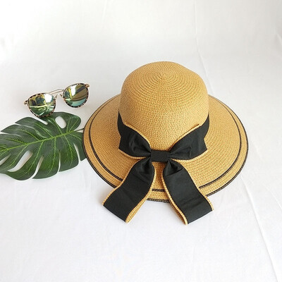 

Hat Female Korean Straw hat Beach hat Summer outing Sunscreen Sunshade hat Holiday Seaside Big bow Big Brim Hat