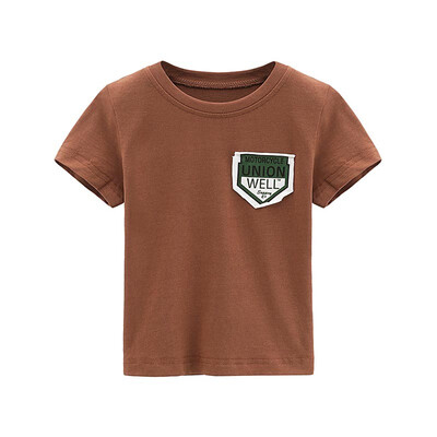 

DOU DOU YI CHU childrens clothing new trend patch round neck T blood childrens trend shirt summer 9175