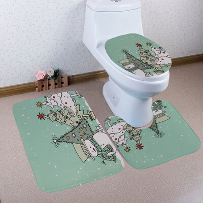 

Tailored 3PCS Christmas Bathroom Non-Slip Pedestal Rug Lid Toilet Cover Bath Mat Set