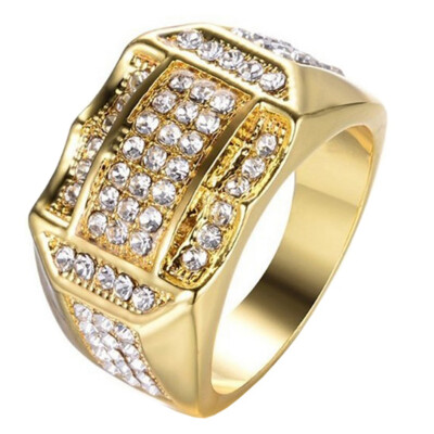 

Gold Filled Titanium Rings Pave Rhinestone Iced Out Square Ring Men Jewelry Gold Silver Wedding Ring