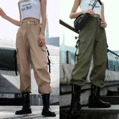 

Women Straight Cargo Pants Ladies Girls Outdoor Sport Army Multi-Pocket Trousers