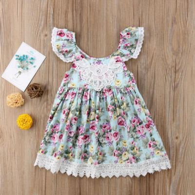 

Kids Baby Girls Sleeveless Dress Lace Floral Tulle Party Wedding Dress Sundress