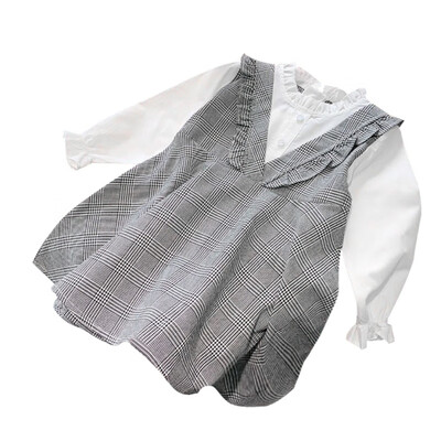 

Autumn Baby Girls Casual Dresses Children Plaid Print Long Sleeve Fake 2 Piece Dress Kids Toddler Pageant Dress