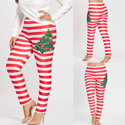 

Women Plus Size Christmas Stripe Print Lounge Leggings Sport Yoga Athletic Pants