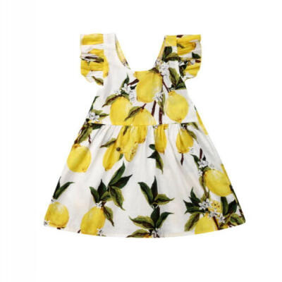 

UK Toddler Kid Baby Girl Sleeveless Ruffle Lemon Print Dress Party Dress Clothes