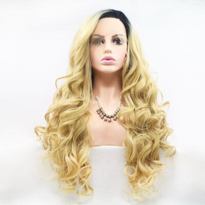 

Amazing Star Lace Frontal Wigs Ombre Blonde Color Long Wavy Hair 13x3 Hand Tied Free Part Lace Frontal Synthetic Hair