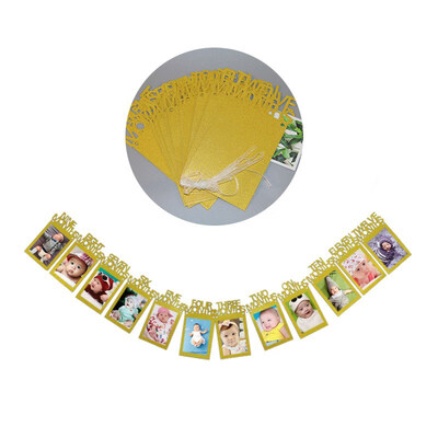 

FUNNYBUNNY 12 Months Photo Frame Banner First Happy Birthday Decorations 1st Baby Boy Girl My 1 One Year Party Supplies