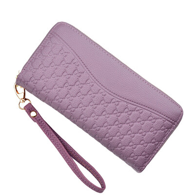 

Women Solid Color Embossed Multi Slots Faux Leather Wristlet Wallet Long Purse