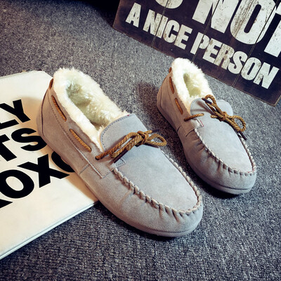 

Autumn&winter warm bean shoes women plus velvet Korean version of flat-bottomed loafers casual cotton shoes students womens s