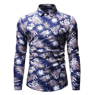 

Tailored Mens Fashion Hawaiian Style Leisure Printing Long-sleeved Shirt Tops Blouse