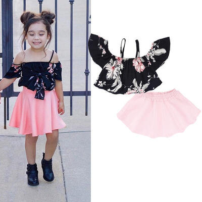 

Canis 2PCS Toddler Girls Casual Off Shoulder TopsDress Outfits Kids Clothes Age 2-7Y