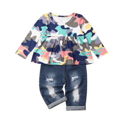 

Toddler Kids Baby Girls Flower Tops Denim Pants Winter Outfits Clothes