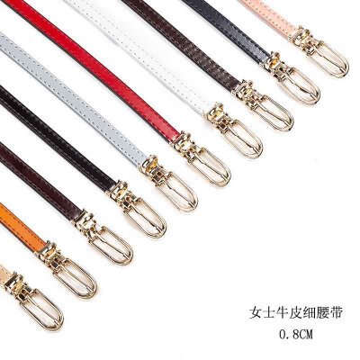 

Leather belt female smooth buckle simple wild jeans belt narrow version Korean fashion casual ladies belt tide