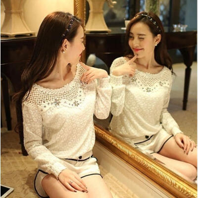 

Womens Ladies Long Sleeve Embroidery Lace Tops Shirt Blouse Jumper Size 8-14