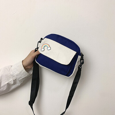 

Chic casual wild shoulder bag fashion temperament contrast color Messenger bag female 2019 new cartoon cute canvas bag