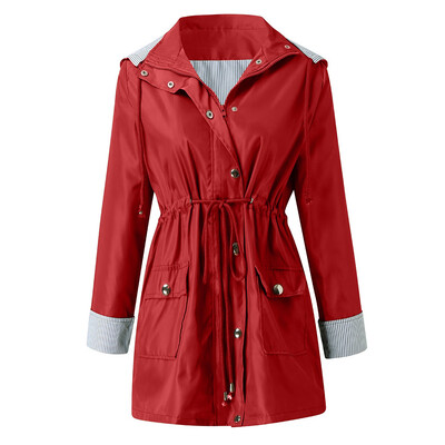 

Toponeto Women Solid Rain Jacket Outdoor Plus Size Waterproof Hooded Windproof Loose Coat