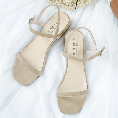 

European Station Open-toed Sexy Sandals Square-headed Coarse-heeled Shoes with Medium-heeled Beach Shoes Fashion Student Shoes