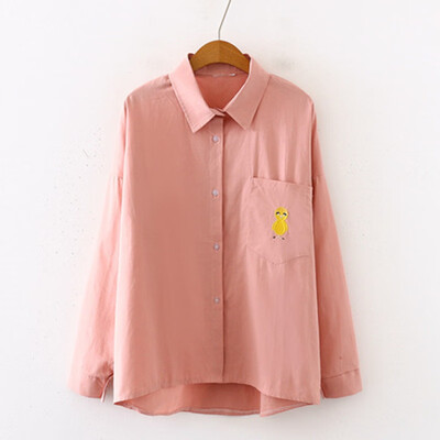 

2019 New Autumn Women Loose Blouses Korean Fashion Embroidery Pockets Long Sleeve Women Casual Tops