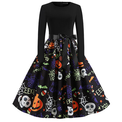 

Fashion Lady Autumn And Winter Xmas Clothes Christmas Costume Casual Long Sleeve Halloween Print Party Dress