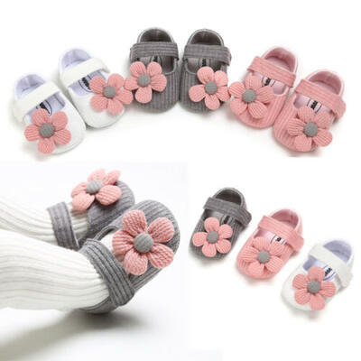 

Newborn Baby Girl Pink Soft Cloth Flower Crib Shoes Bow Anti-Slip Prewalker Shoe