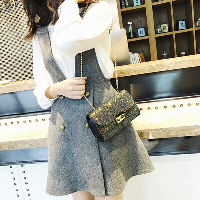 

Tailored Fashion Women Girl Leather Crossbody Shoulder Bag with Chain Bling Sequins