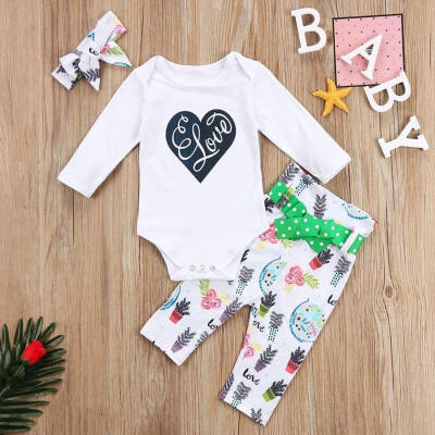 

3Pcs Newborn Kids Baby Girls Bodysuit Romper Floral Pants Handband Outfits Set Clothes