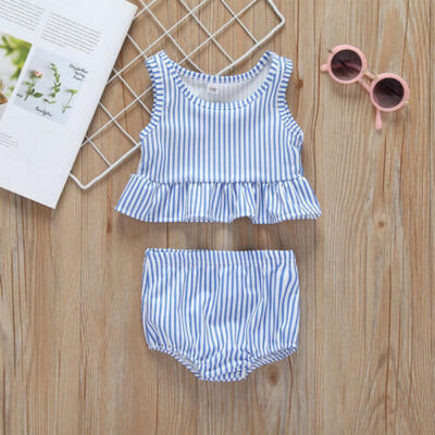 

2PCS Newborn Infant Girls Outfits Clothes Sets Striped Tops DressShorts Pants