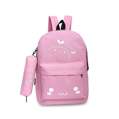 

Casual Cartoon Canvas Backpack Large Capacity Girls Students School Bags Send Pencil Bag