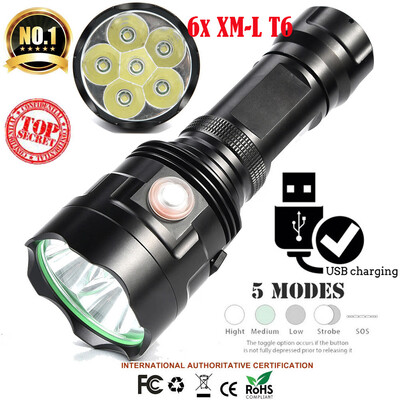 

Saidsome 6x XM- T6 LED Flashlight 5 Modes 2665018650 Camping Torch Lamp Light flashlight lamp