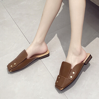 

Rose Womens Wild Square Head Rivets Comfortable Low Heel Slippers Fashion Lazy Shoes
