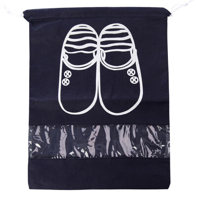 

Household Travel Dust-proof Shoe Organizer Bags with Drawstring Transparent Window Waterproof Non-Woven Travel Shoes Storage Bag C