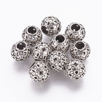 

Tibetan Style Alloy European Beads Large Hole Beads Rondelle with Flower Antique Silver 12x11mm Hole 5mm