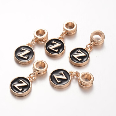 

Alloy Enamel European Dangle Beads Flat Round with LetterZ 27mm Hole 5mm