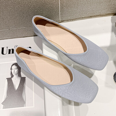 

Single shoe woman 2019 summer celebrity flat bottom shallow square head soft skin soft sole pedal grandmother bean shoes autumn
