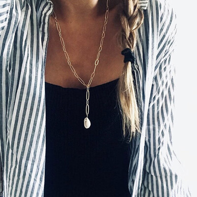 

Women Necklaces Shell Pendant Long Chain Adjustable Clavicle Chain Gold Long Necklace Simple Party Sweater Chain Jewelry