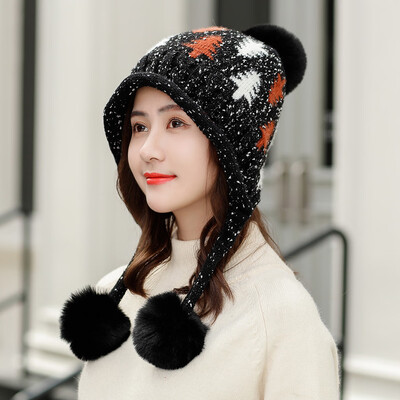 

Tailored Women Winter Warm Leaf Cap 3 Ball Baggy Knit Crochet Beanie Hat Ski Cap