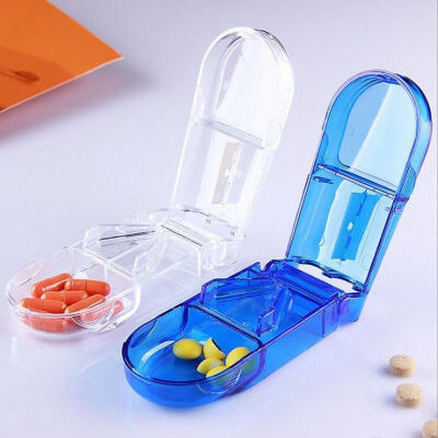 

2x Pill Tablet Cutter Splitter Divider Medicine Compartment Storage Box Blue